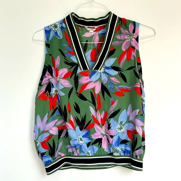 Guess Floral Short Sleeve Top Size M Black Red Green White Pink Blue Lightweight - Picture 1 of 15